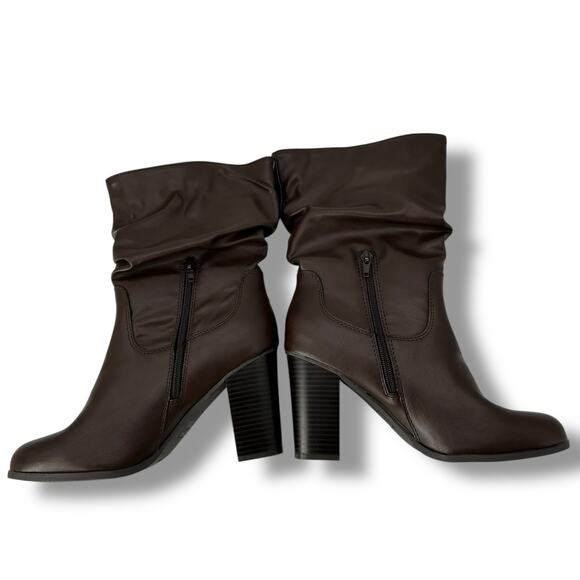 NEW Macy's Style & Co Brown Slouch Boots Size 9 Mid Calf Tall Heeled Booties - Picture 5 of 8
